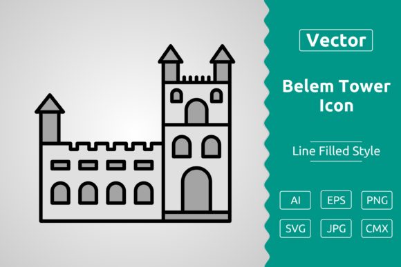 Vector Belem Tower Filled Outline Icon: A Versatile Design Asset for Modern Projects