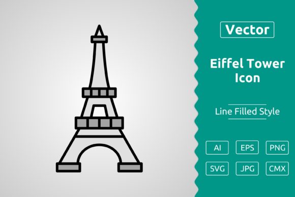 Vector Eiffel Tower Filled Outline Icon: A Versatile Design Asset for Modern Projects